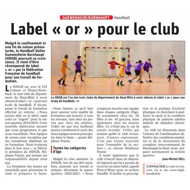 Label "OR" pour le club